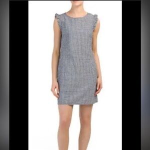 Cynthia Rowley Black and White Gingham Linen Cotton Blend Mini Dress
